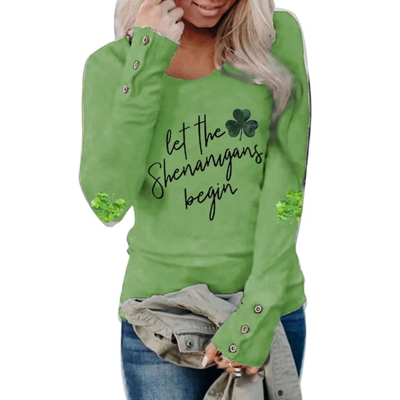 St. Patrick's Day Tops for Women Casual Shirt Green Long Sleeves Plus Size Fall Outfits Clothes