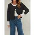 thumbnail image 4 of Women'S Cropped Cardigan Sweaters Fall Long Sleeve Open Front Button Down Color Block Knit Outwear Coats, 4 of 8