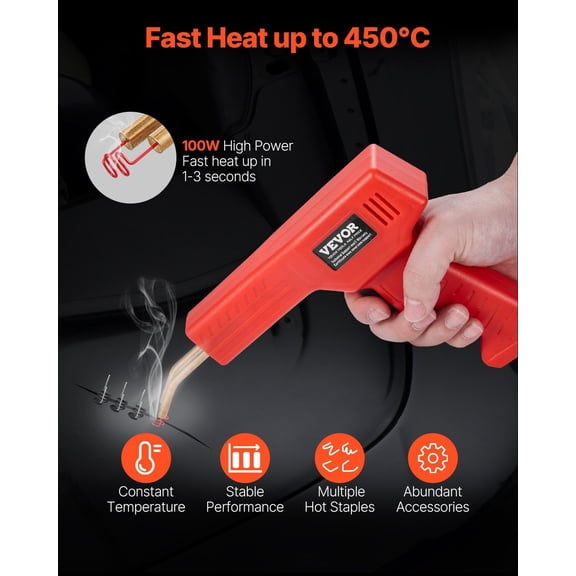 Fast Heating 100W Plastic Welder with 800 Staples - Repair Kits for Automotive, Marine, Household Items
