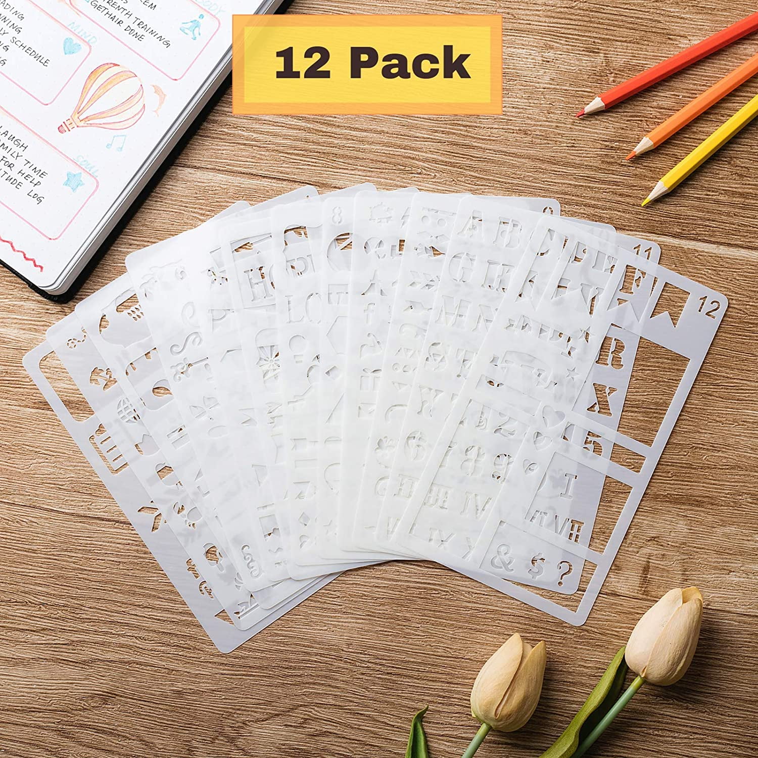 MWOOT 30 Pieces Mixed Bullet Journal Stencil Kit, Letter Drawing Painting  Alphabet Stencils, Reusable Bullet Journal Accessory for DIY Planner