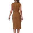 thumbnail image 3 of INSPIRE CHIC Women's Faux Suede Dress Sleeveless Crewneck Split Hem Sheath Work Dress L Brown, 3 of 5