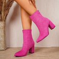 thumbnail image 5 of Women Pointed Toe Block Heel Ankle Boots Soft Flock Back Zipper Dress Boots Fashion Autumn Winter Solid Color Short Boots For Daily Party, 5 of 8