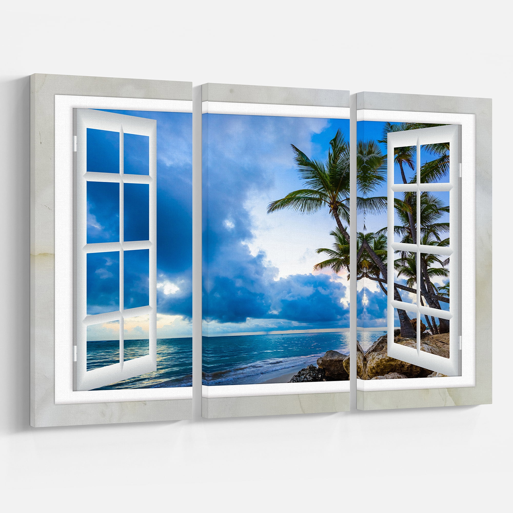 Designart 'Window Open to Cloudy Blue Sky ' Oversized Landscape Wall Art Print