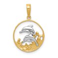 thumbnail image 1 of 14K Rhodium Plated Yellow Gold & Rhodium Double Dolphins in Circle Pendant, 1 of 2