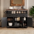 thumbnail image 5 of Harper & Bright Designs Farmhouse Kitchen Island with Drop Leaf and Wheels, Kitchen Storage Cart with Drawers and Internal Iron Shelf, Rolling Kitchen Island with Power Outlet, Black, 5 of 19