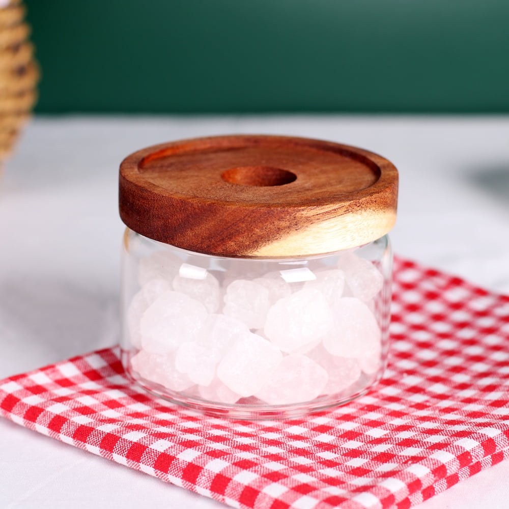HIMAYA Glass Spice Jars With Natural Acacia Wood Lids Size 160ml