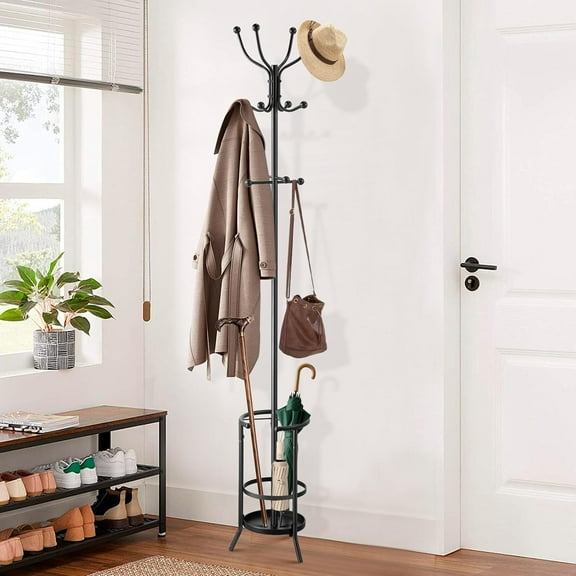 Heavy Duty Coat Rack with Umbrella Holder and Hat Rack