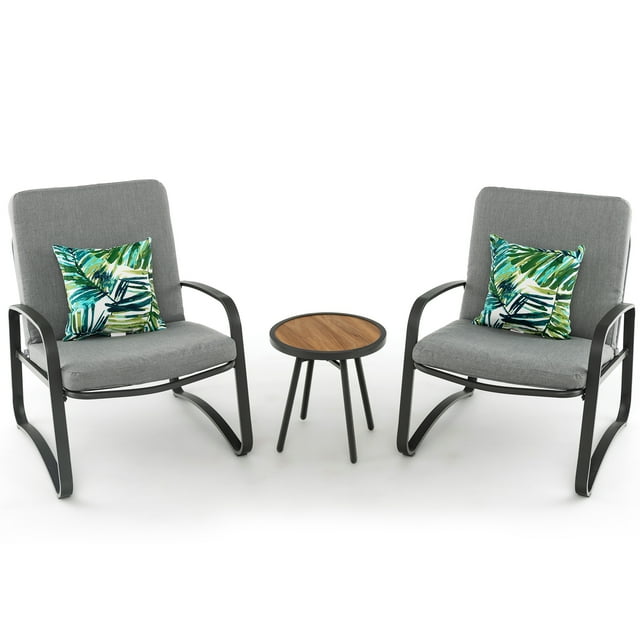 Gymax Ensemble de 3 Ensemble Bistro de Conversation Chaises de Table en Métal Rembourrées pour Patio DPC