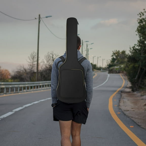 GYTY 41.5 Inch Electric Guitar Gig Bag with 6mm Padding, Neck Strap, Back Hanger Loop, Shoulder Strap & Yellow Zipper - Durable Nylon Black Guitar Case for Maximum Protection, Portable Guitar Case