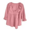 thumbnail image 6 of iHengLiXing Spring Tops for Womens Dressy Casual Women's Short Sleeved V-neck Top/shirt Women's Casual Shirt 3/4 Sleeved V-neck Ruffled Top Business Women's 2024 Summer Fashion Work Shirt Pink XL, 6 of 6