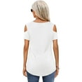thumbnail image 4 of SHIBEVER Cold Shoulder Tops for Women Summer Short Sleeve Fashion V Neck Tshirt White Tunic Dressy Blouse Top Casual Clothing Size XL, 4 of 5