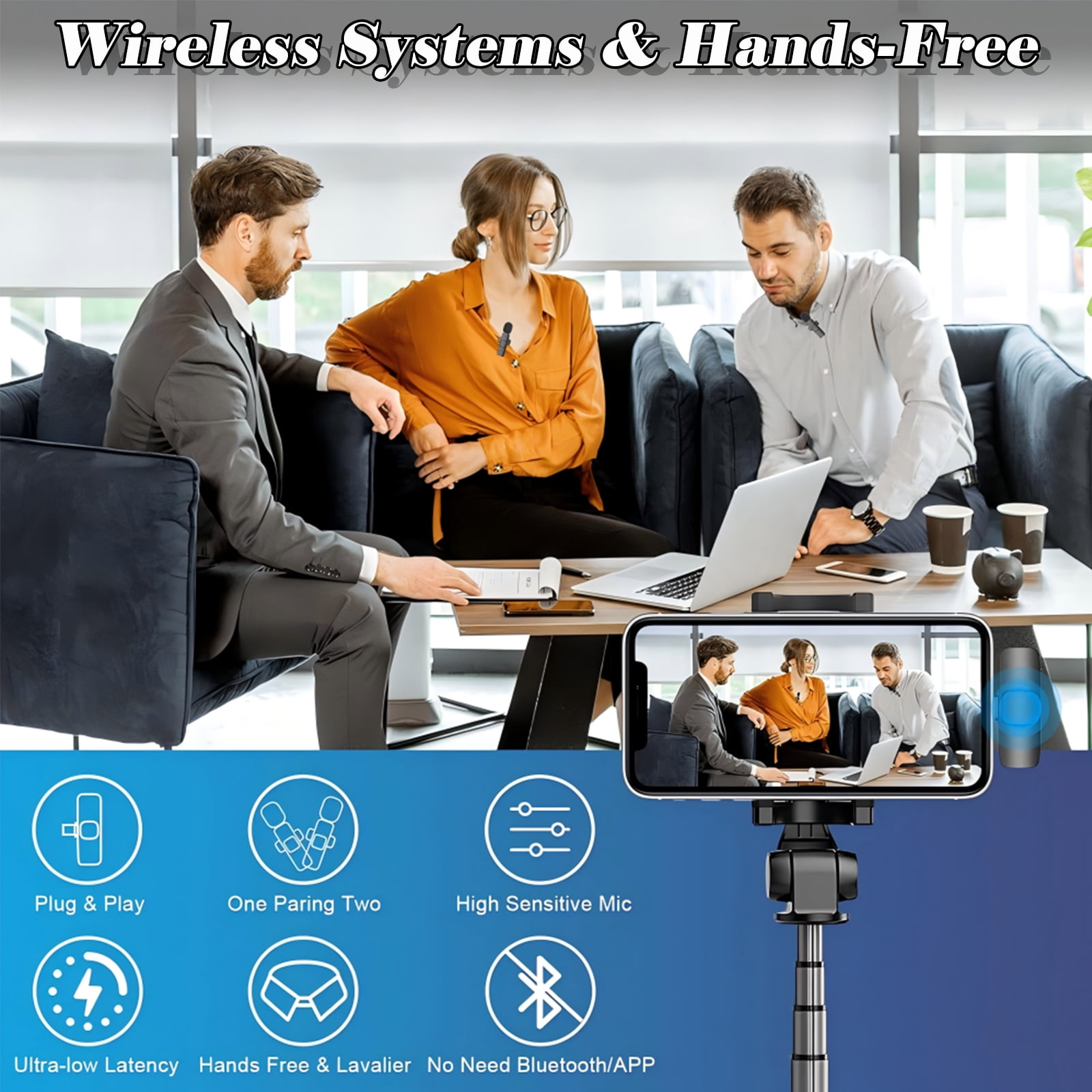 RONY Wireless Lavalier Microphone with Noise Cancelling for iPhone iPad, Dual Professional Mini Mics with Charging Case, 65FT