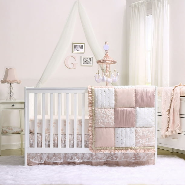 Baby Girl Crib Bedding Dusty Pink Patchwork Design Grace 7