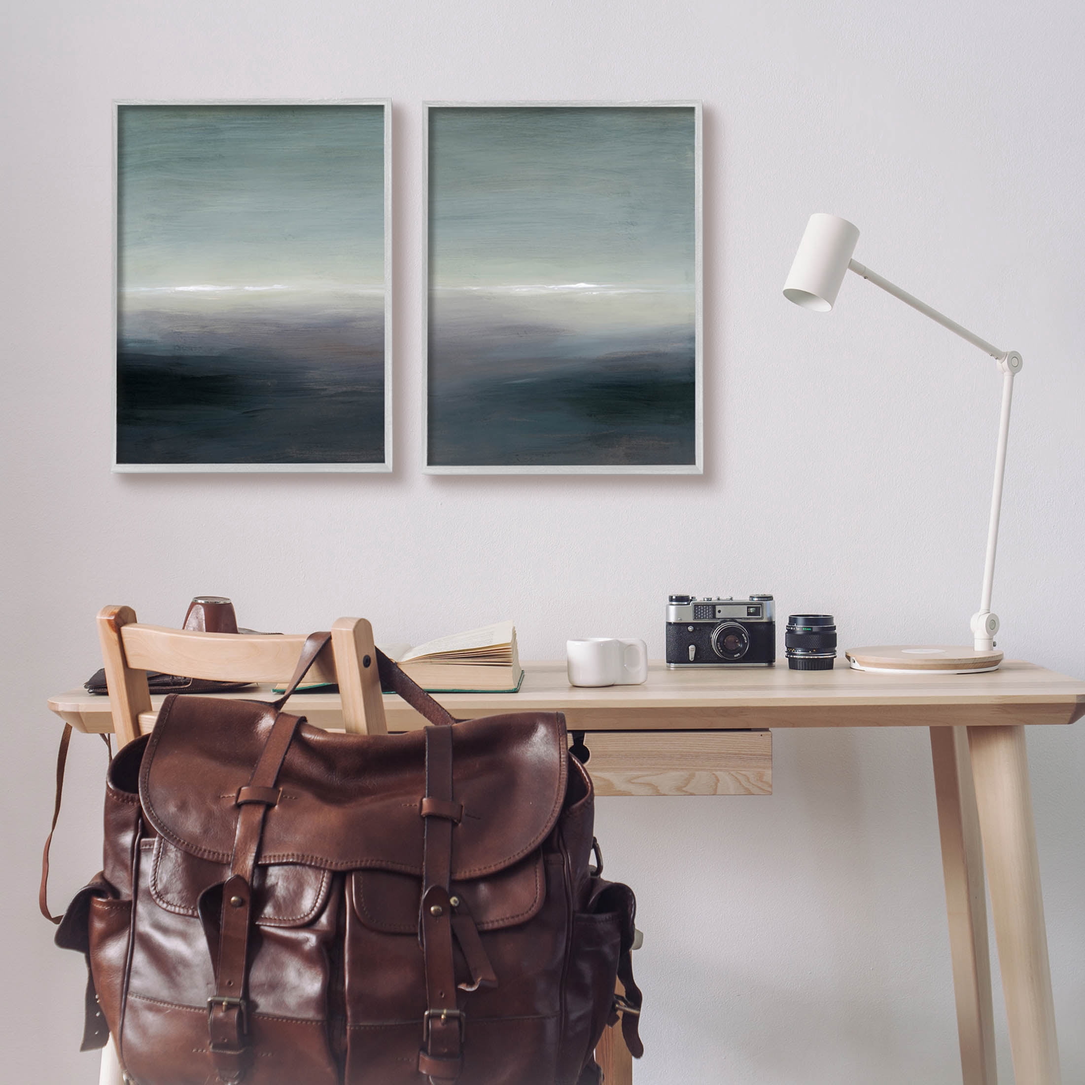 Stupell Industries Dark Horizon Landscape Scene Painting Gray Framed Art Print Wall Art, Set of 2, Design by Grace Popp