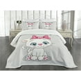thumbnail image 3 of Ambesonne Kitten Quilted Bedspread Set 3 Pcs, Cartoon Cat Pet, Queen Size, Grey White Pink, 3 of 5