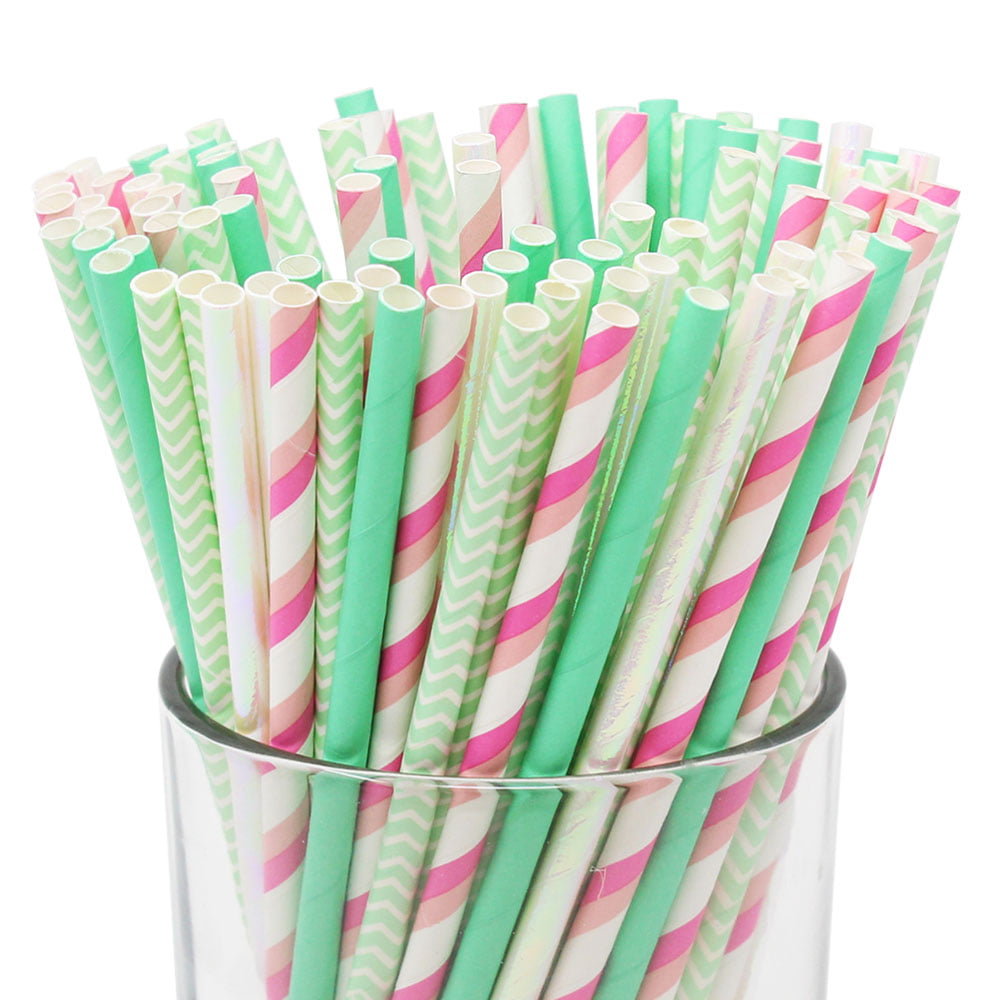 Paper Straws 24 Pk ~ Rainbow Pink Flamingo & Many More Black Choose Favourite 