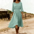thumbnail image 2 of Women Long Sleeve Dress Crew Neck Solid Color Midi Dresses Summer Fashion Casual Vacation Beach Wear (M, Mint Green), 2 of 7