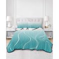 thumbnail image 3 of Aqua Blue Geometric Twin Size Down Alternative Comforter, Lightweight Comforter Quilt Bedding Set with Pillow Shams Modern White Stripe Distortion Art All Seasons Bed Comforter Duvet Insert 68"x86", 3 of 7
