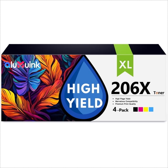 206X Toner Cartridge 4 Pack Compatible for 206X W2110X W2111X W2113X W2112X For Color Laser Pro M255; Color Laser Pro MFP M282, M283 Series Printers | Black, Cyan, Magenta, Yellow
