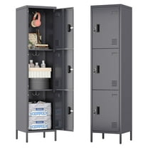 Aobabo 66.2" H Metal Locker with Hooks and Ventilation Holes,3 Door Metal Storage Locker with Keys and Business Card Slof for Home,Gym,Garage,School,Office,Assembly Required,Dark Gray