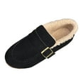 thumbnail image 6 of Loafers for Women Winter Warm Fuzzy Lined Round Toe Suede Flat Shoes Buckle Strap Casual Comfy Walking Driving Shoes Black Size 7.5, 6 of 6