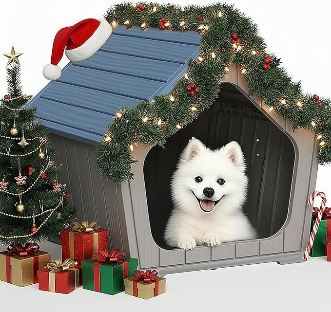YOSADIER Dog House Indoor Outdoor Durable Resin Material Houses for Dogs Outside Weatherproof Cozy Small Dog Houses Pet Shelter for Patio, Porch, Living Room-Blue