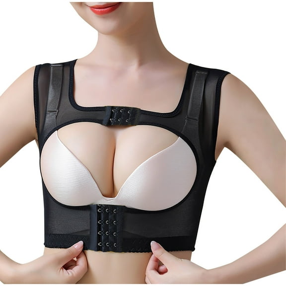 ZQUUVOU Women's Front Closure Bra Support Chest Brace Up Posture Corrector Shapewear Tops Vest for Post Surgery Recovery Black