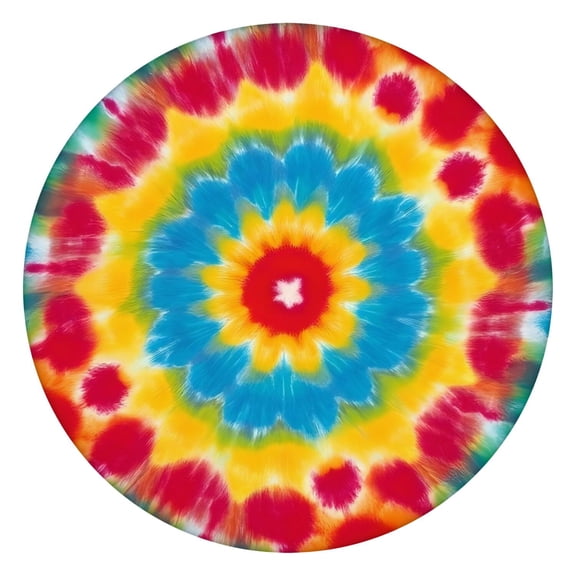 Colorful Tie Dye Flower Pattern Round Fitted Tablecloth with Elastic Edge,Dining Table Cover Waterproof,Outdoor Round Tablecloth for Camping,Dining,Indoor and Outdoor