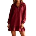thumbnail image 2 of Karymi Cocktail Dresses for Women Half Zip Collar Sweatshirt Dress Long Sleeve Ruffle Hem Casual Mini Dress Fall Winter Shift Dress, 2 of 6