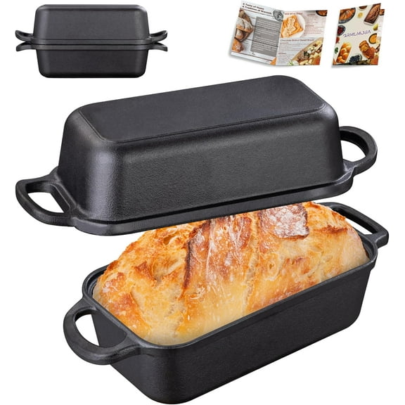 2 in 1 Cast Iron Bread Loaf Pan with Lid, Loaf Pans for Baking Bread, Even Heat Distribution for Meatloaf, Homemade Bread