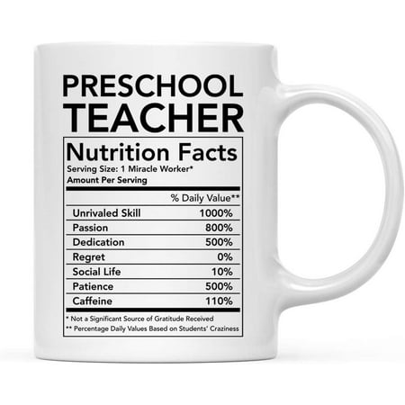 

CTDream Funny 11oz. Ceramic Coffee Tea Mug Thank You Gift Preschool Teacher Nutritional Facts 1-Pack