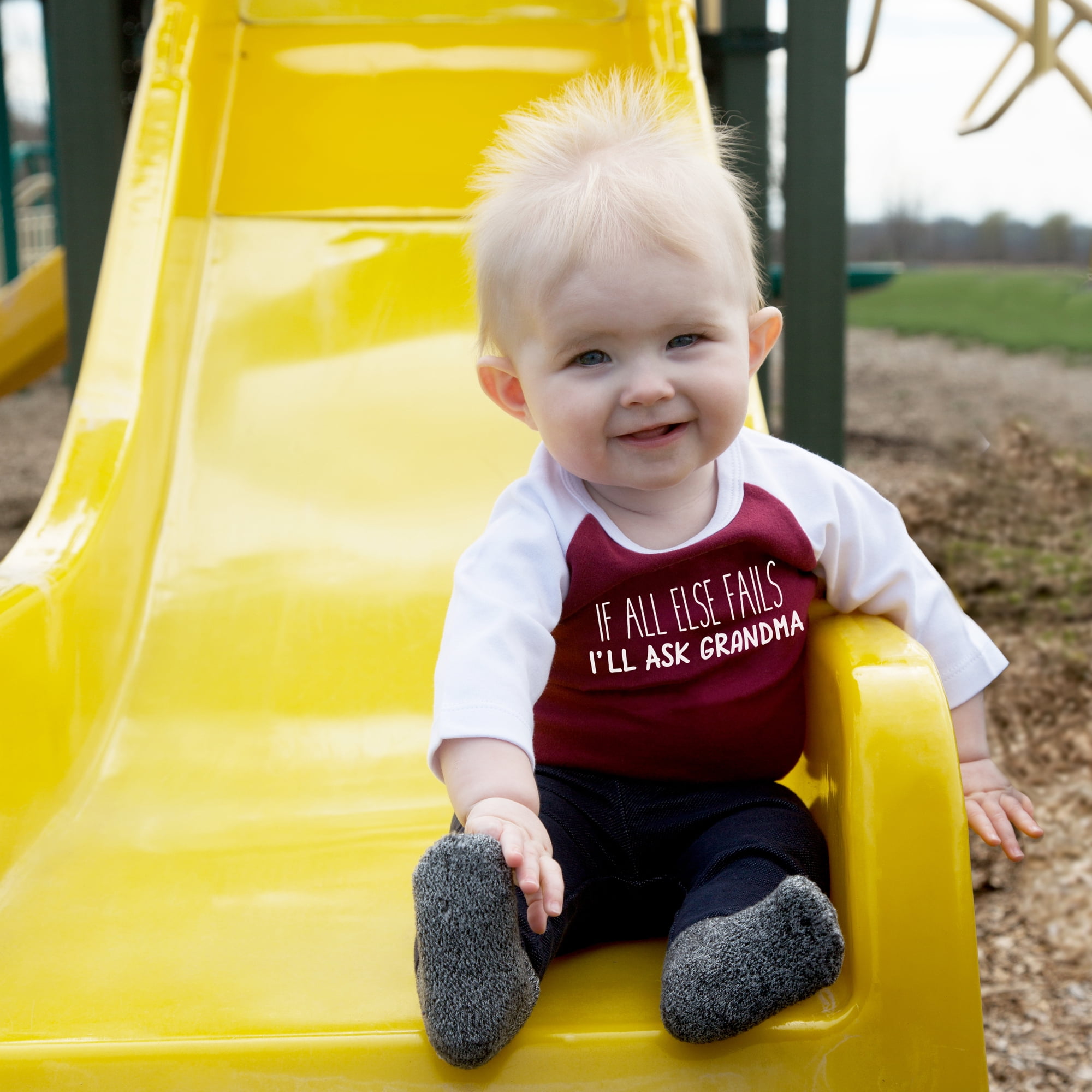 Ask Grandma - 12-24 Months 3/4 Length Sleeve Maroon Onesie