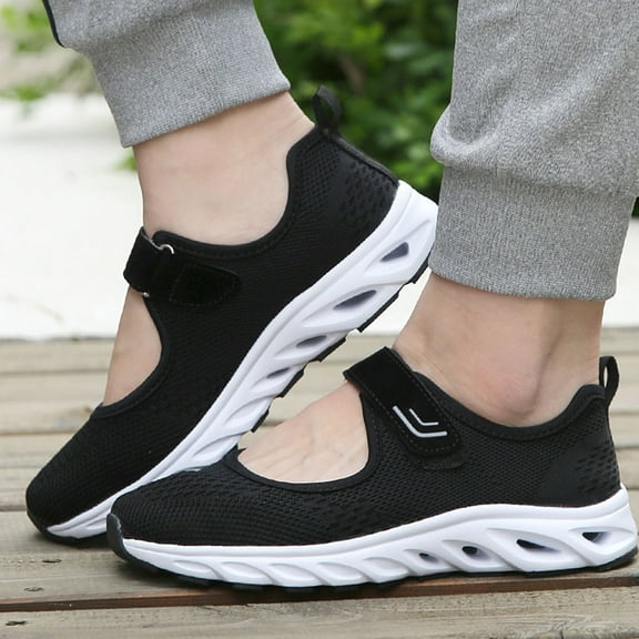 COSMOBETTY 1 Pair Women Mesh Breathable Casual Shoes Black Textile MD for Sports Daily Walking Travel Middle-aged