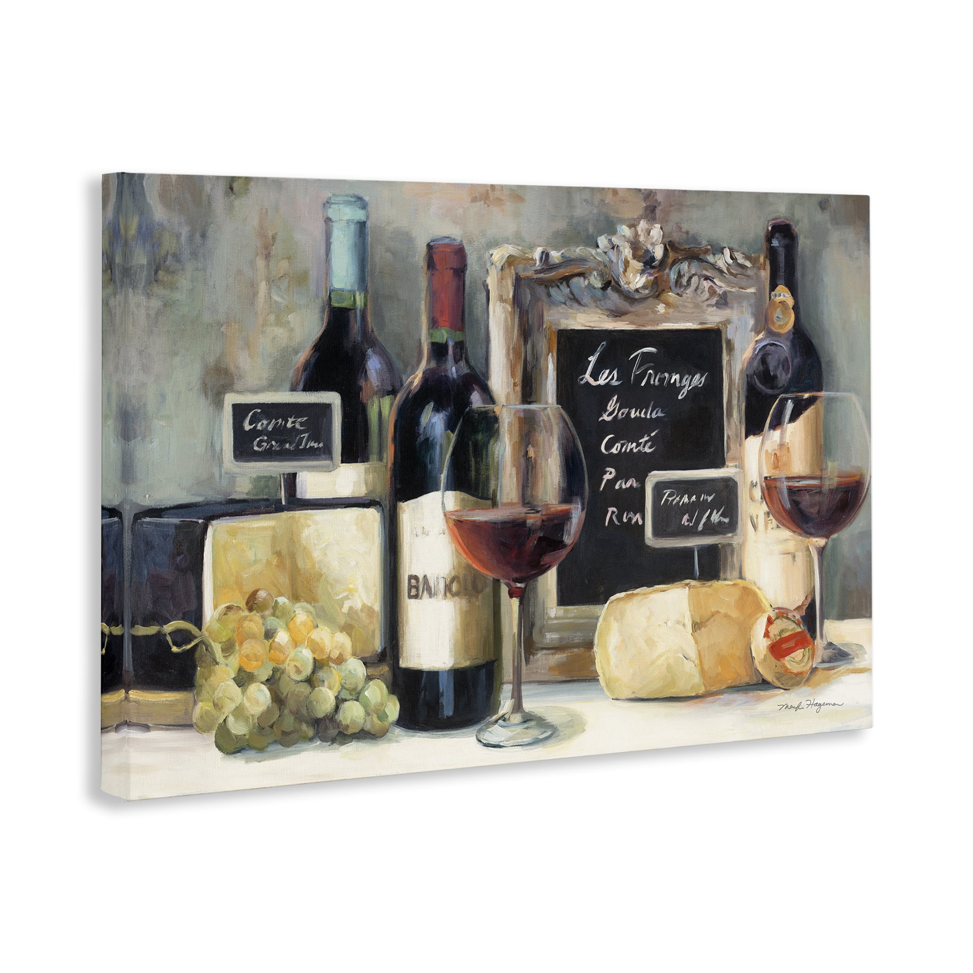 Stupell Industries Parisian Wine & Cheese Food & Beverage Painting Wrapped Canvas Art Print Wall Art, 30 x 20