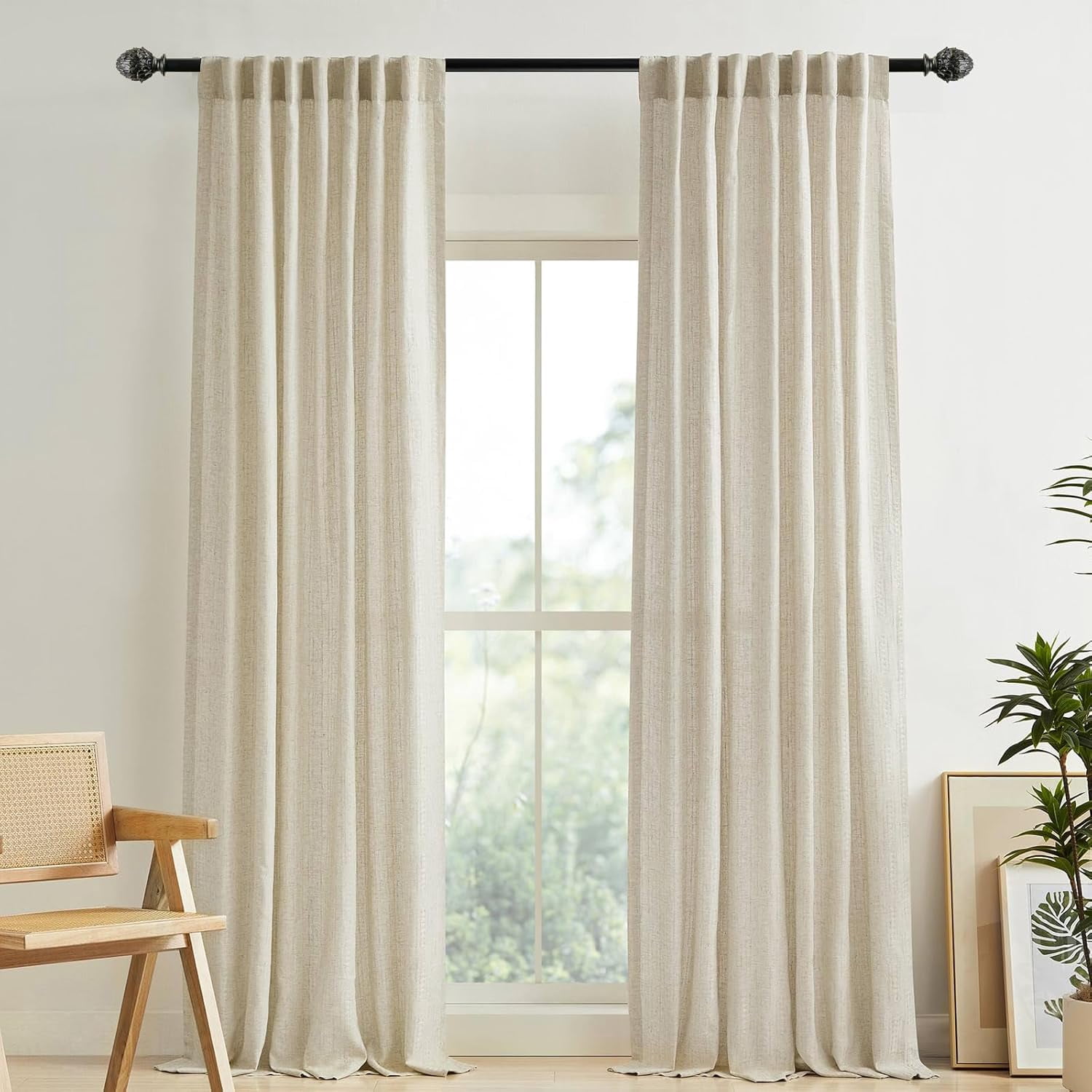 Urbanest Adjustable Single Curtain Rod Set Burnt Gold Artichoke Finials – 1 - Inch Diameter, With Black Rod, 84–120 Inches