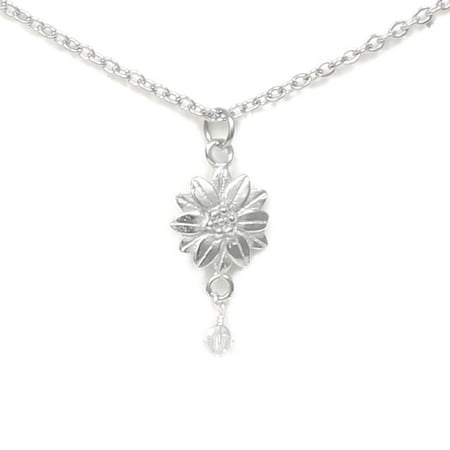 April Flower Daisy Necklace with Birthstone Colored Crystal - Dainty Little Flower - Gift Packaged - Handcrafted Pewter Made in USA (18" chain length)