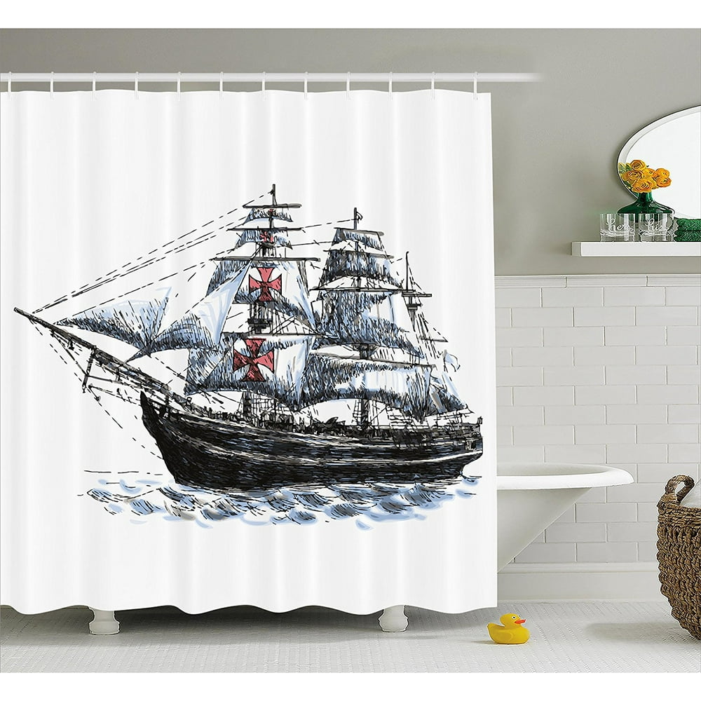 Apartment Decor Shower Curtain Set By , Old Dated Aged Columbus Ship