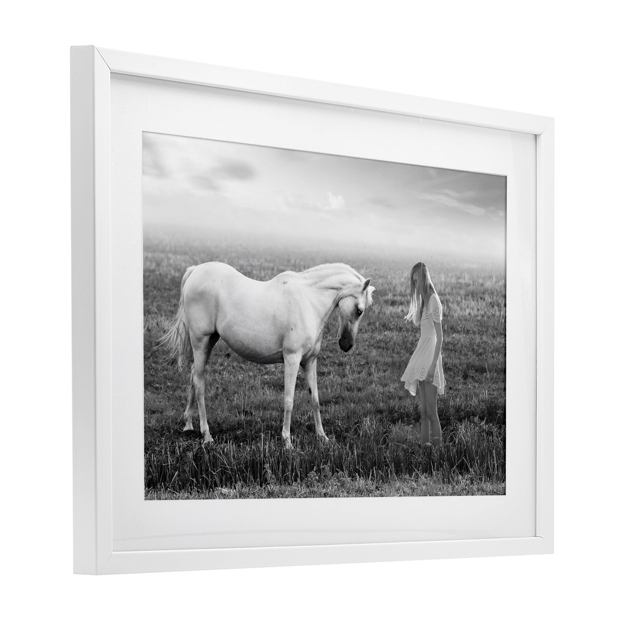 Her White Horse White Framed Print Under Glass, design by Ata Alishahi