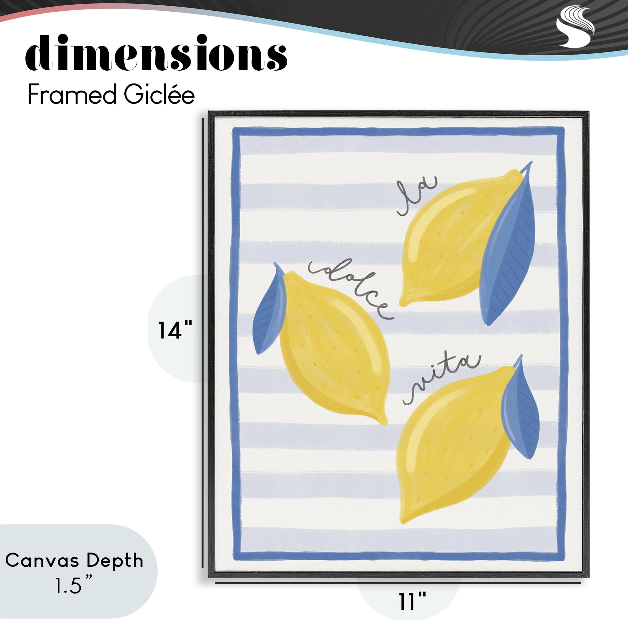 Stupell Industries Dolce Vita Lemons & Stripes Black Framed Giclee Art, design by Jalynn Heerdt