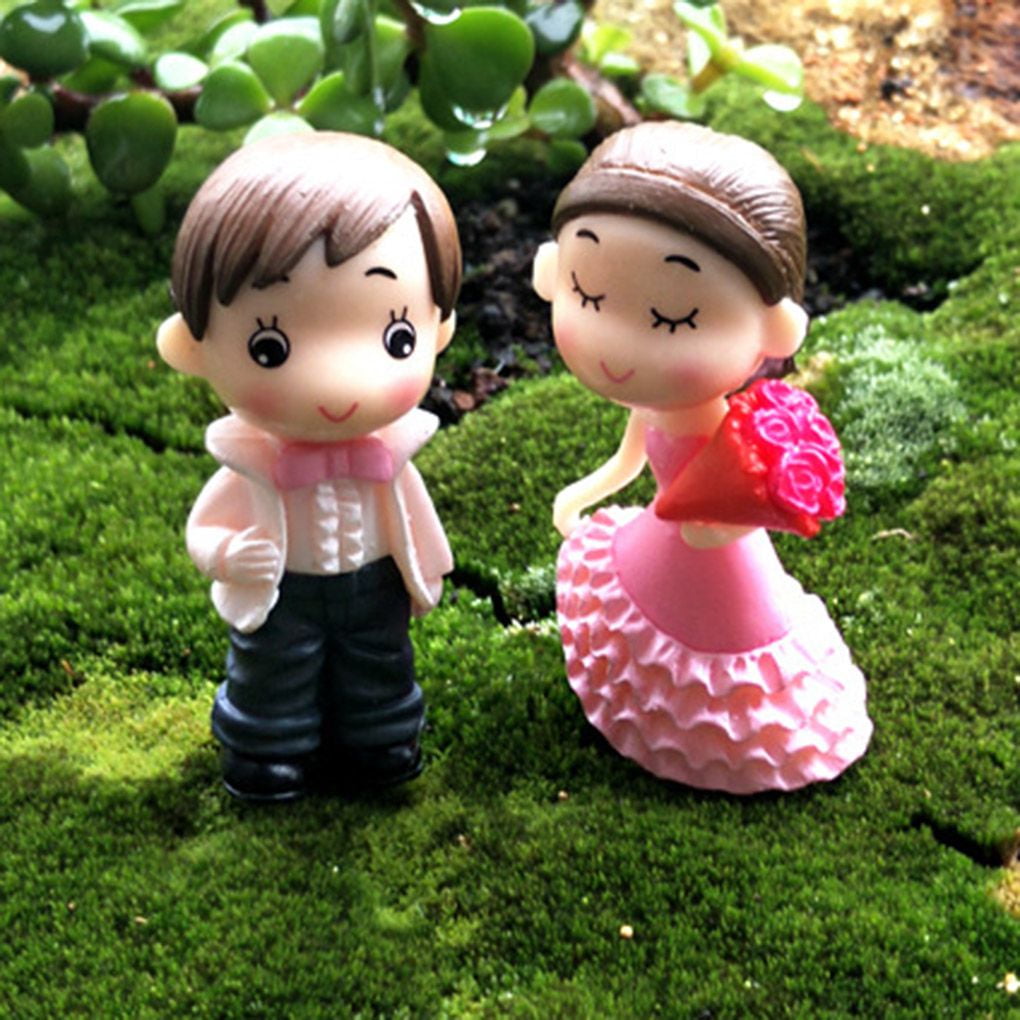 Uzinb Mariée et poupée de Mariage Groom Cartoon PVC Couple Figurines Miniatures gâteau Décoration de Bricolage Accueil Ornement 