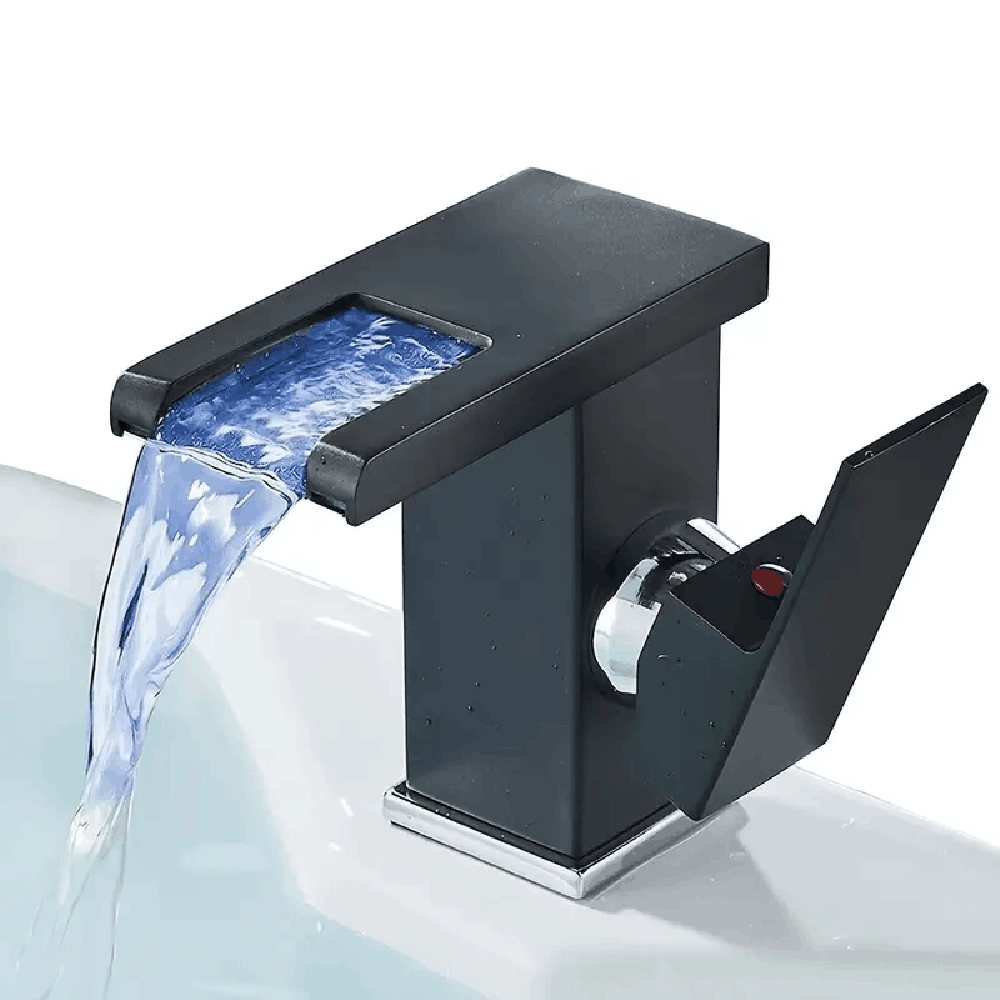 Black LED Bathroom Sink Basin Faucet 1hole Single Handle Lavatory Vanity Mixer