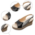thumbnail image 6 of Rokment Womens Metallic Color Block Platform Wedge Dressy Sandals Vintage Casual Leather Peep Toe Chunky High Heels Slingback Dress Summer Shoes with Adjustable Back Strap for Ladies Grey Size 8, 6 of 8