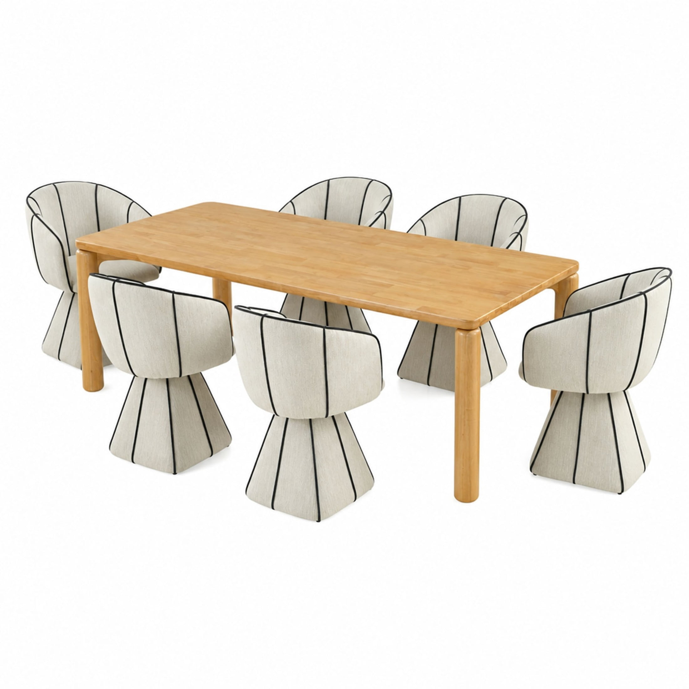 Christopher Knight Home 7-Piece Modern Dining Table with Swivel Barrel Chairs Set, Natural+Beige+Black