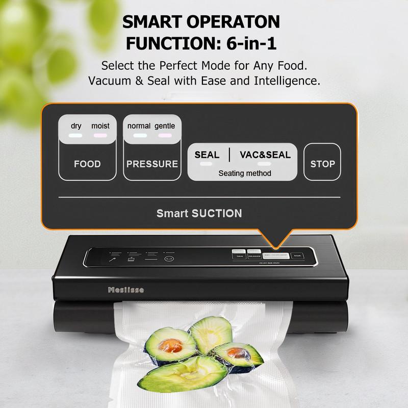 TINKLE WELL 6-in-1 Compact Vacuum Sealer Machine, Food Preservation System with Dry & Moist Modes, Includes 2 Bag Rolls + 5 Pre-Cut Bags, Cutter & ETL Listed, Black