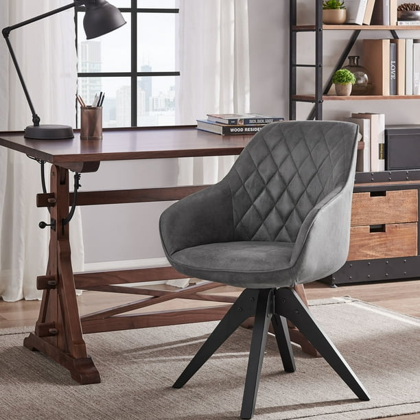 Art Leon Modern Desk Chair Faux Leather Home Swivel With Wooden Legs Dark Gray Com Art Leon Modern Desk Chair Faux Leather, Art Leon Modern Upholstered Swivel Accent Chair With Arms