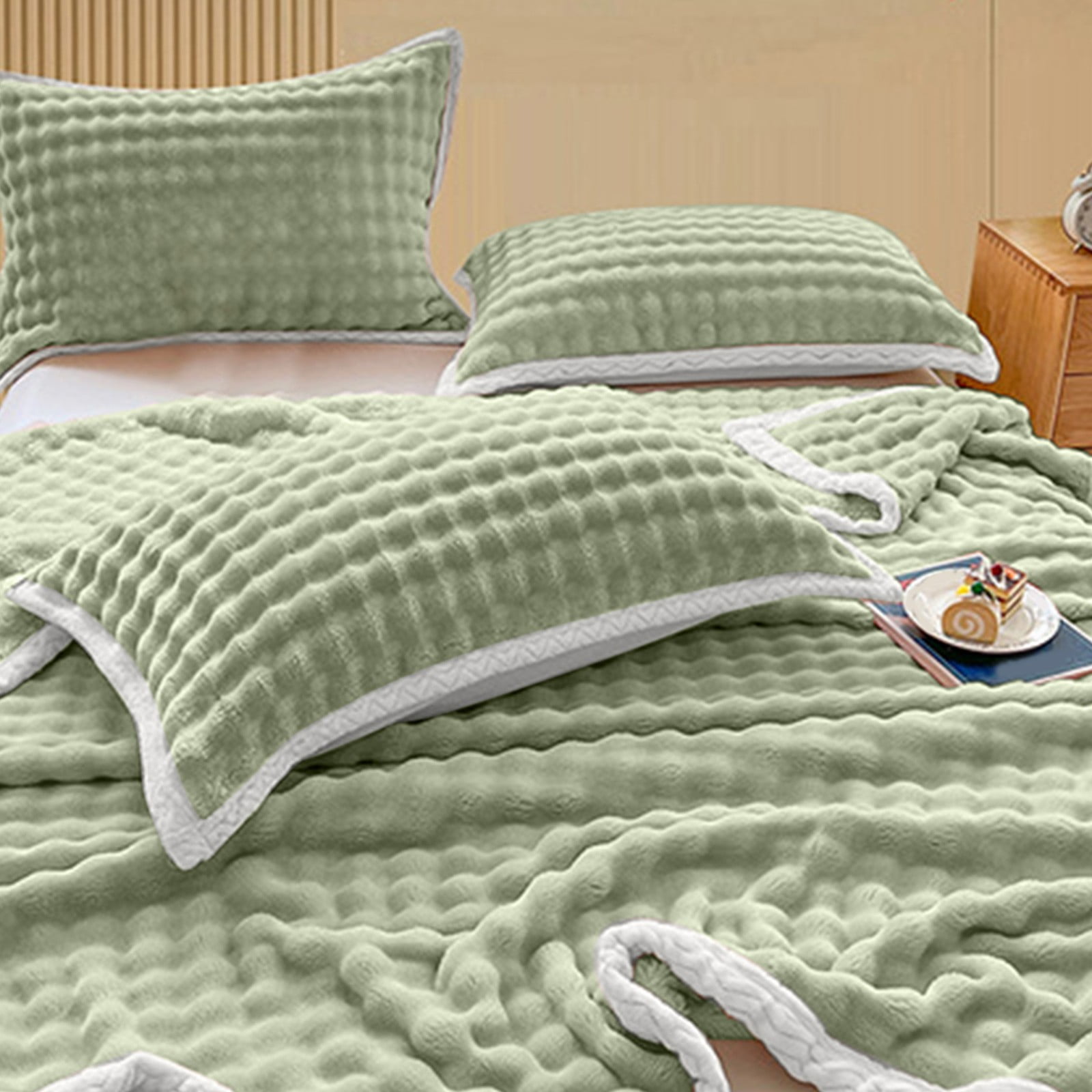 Dvkptbk Woolen Blanket Soft Bubble Fleece Blanket Warm and Soft Single Layer Double Sided All Season Solid Color Plush Blanket Bedding