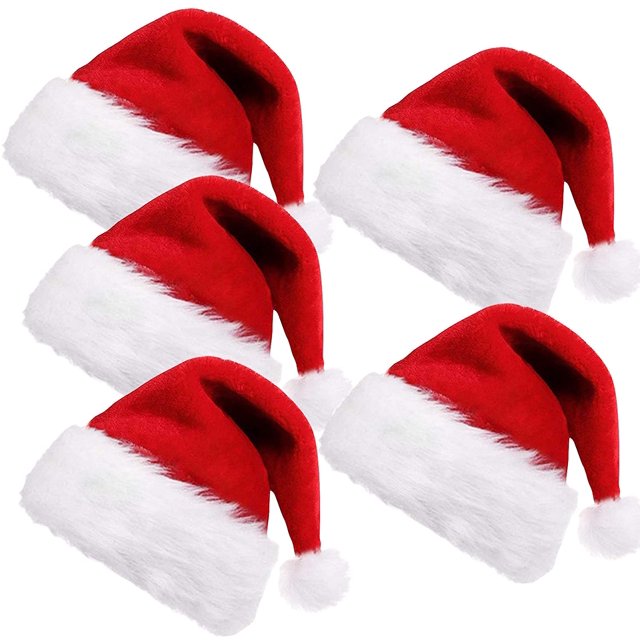Paquete de 5 gorros de Papá Noel de Navidad para adultos y niños, gorro de Navidad de terciopelo de felpa, Año Nuevo, suministros festivos para fiestas brillar Juguete