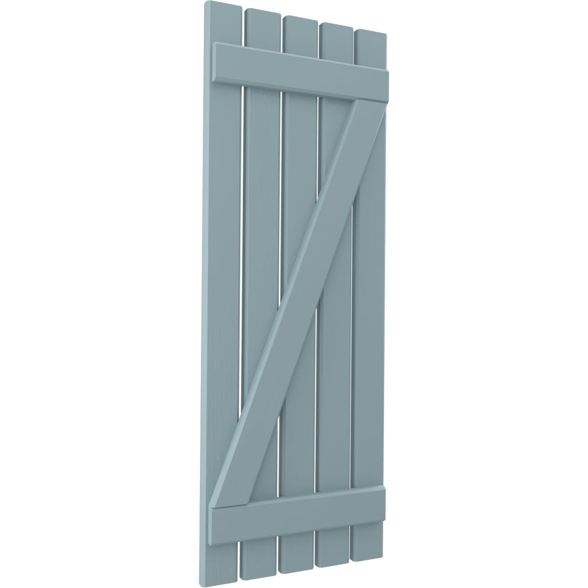 Ekena Millwork 19 1/2"W x 52"H Americraft Five Board (2 Batten) Exterior Real Wood Spaced Board-n-Batten Shutters w/ Z-Bar (Per Pair), Peaceful Blue