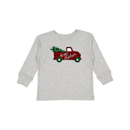 

Inktastic Merry Christmas Red Buffalo Plaid Truck with Tree Gift Toddler Boy or Toddler Girl Long Sleeve T-Shirt