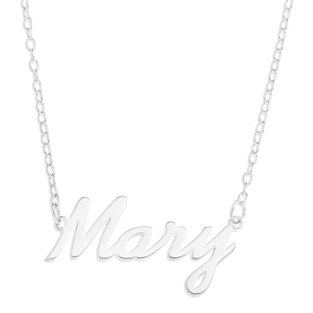 Optima Jewelry Sterling Silver 'Mary' Name Pendant on 16-inch Trace Chain - White